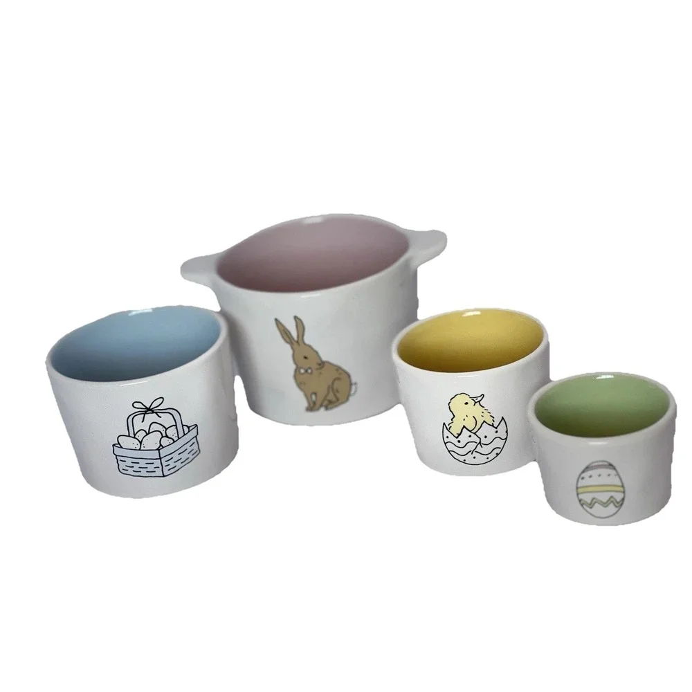 Rae Dunn Easter Measuring Cups Bunny Rabbit Egg Basket Chick‎ Ceramic 2023 Set
